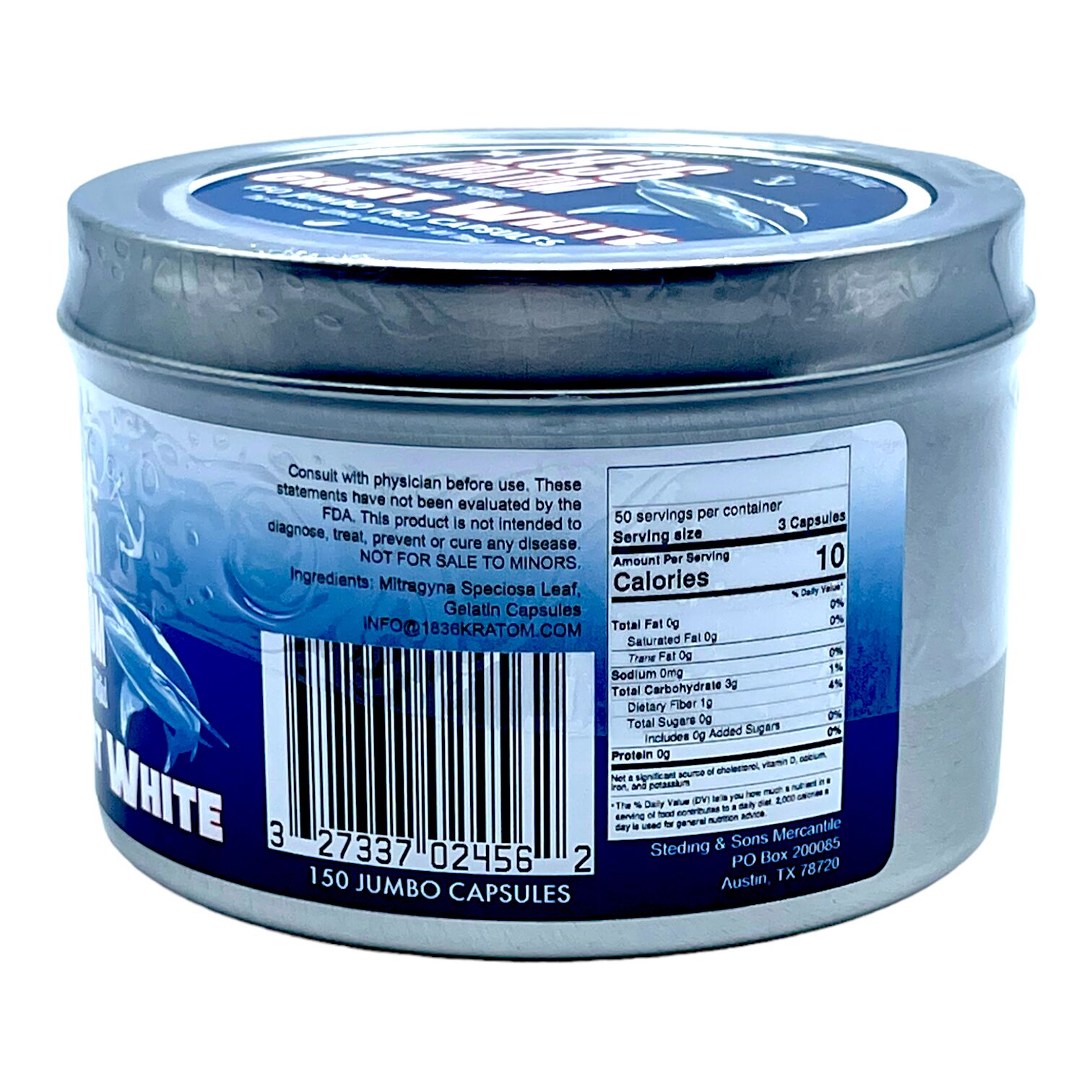 1836 Kratom Great White Jumbo Capsules | Image 4 | 1836 Kratom Great White Jumbo Capsules
