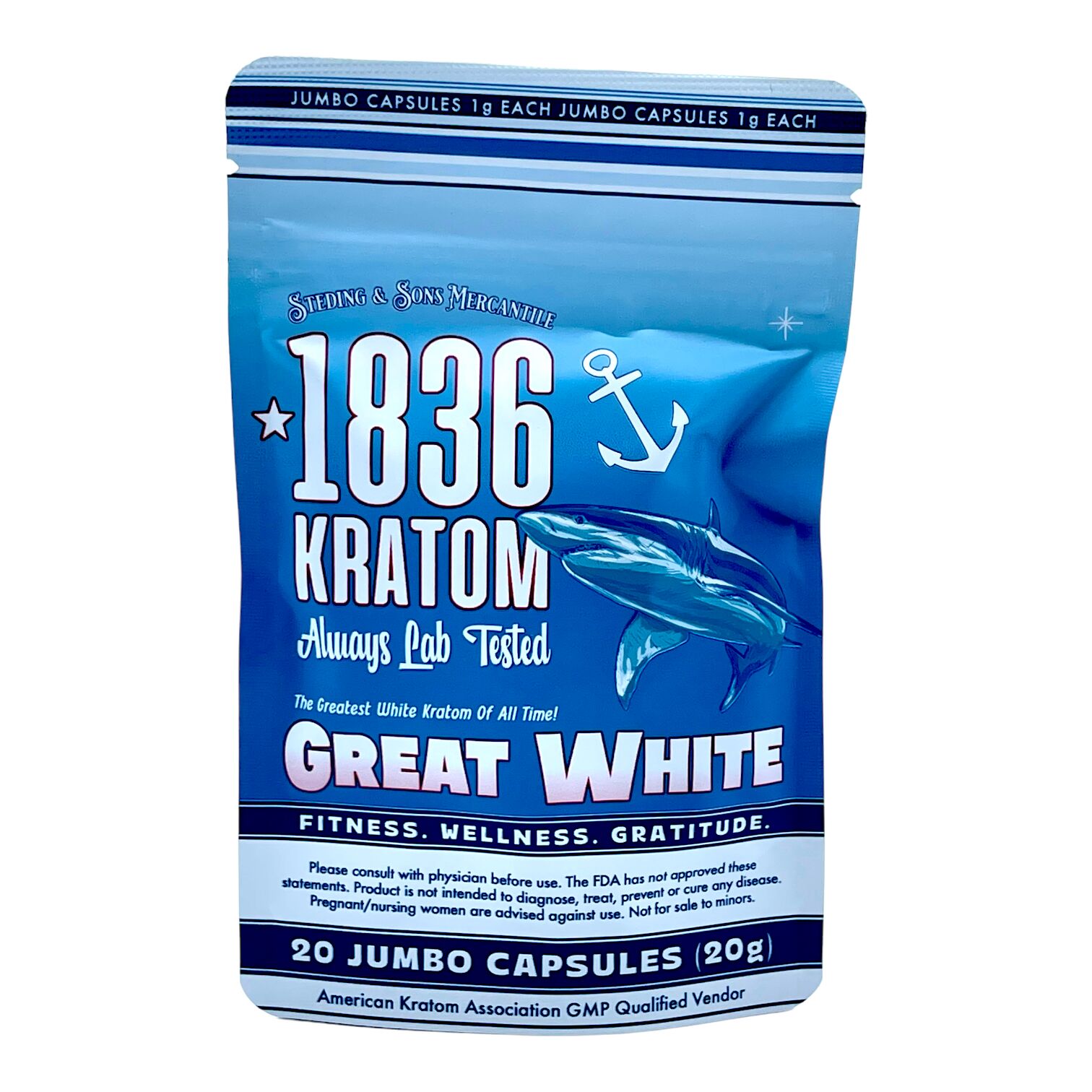 1836 Kratom Great White Jumbo Capsules | Image 2 | 1836 Kratom Great White Jumbo Capsules