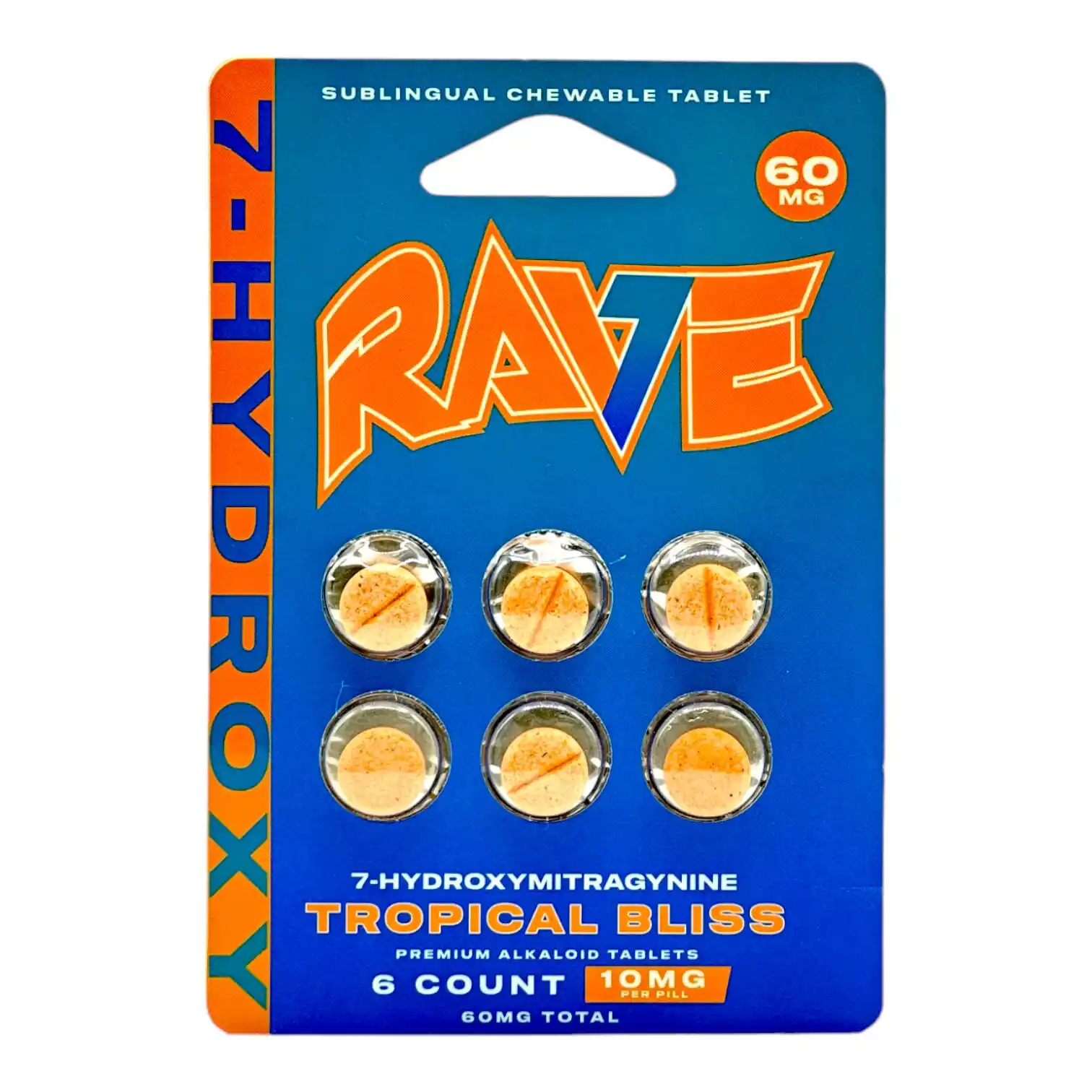 Rave 7 Hydroxy Tablets, 10mg x 6ct - Tropical Bliss | Image 1 | Rave 7 Hydroxy Tablets, 10mg x 6ct – Tropical Bliss