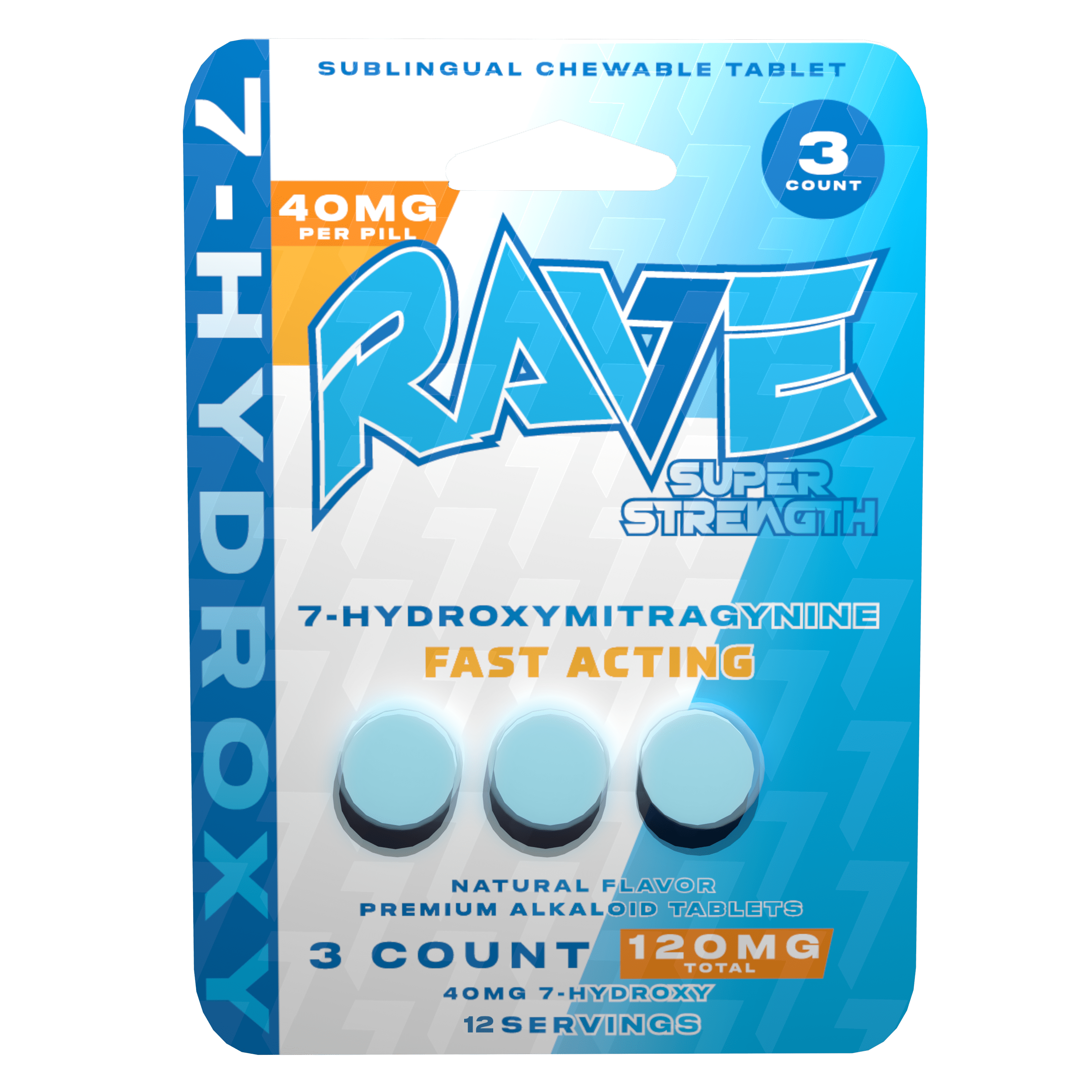 Rave Super Strength 7-OH Tablets, 120mg x 3ct | Image 1 | Rave Super Strength 7-OH Tablets, 120mg x 3ct