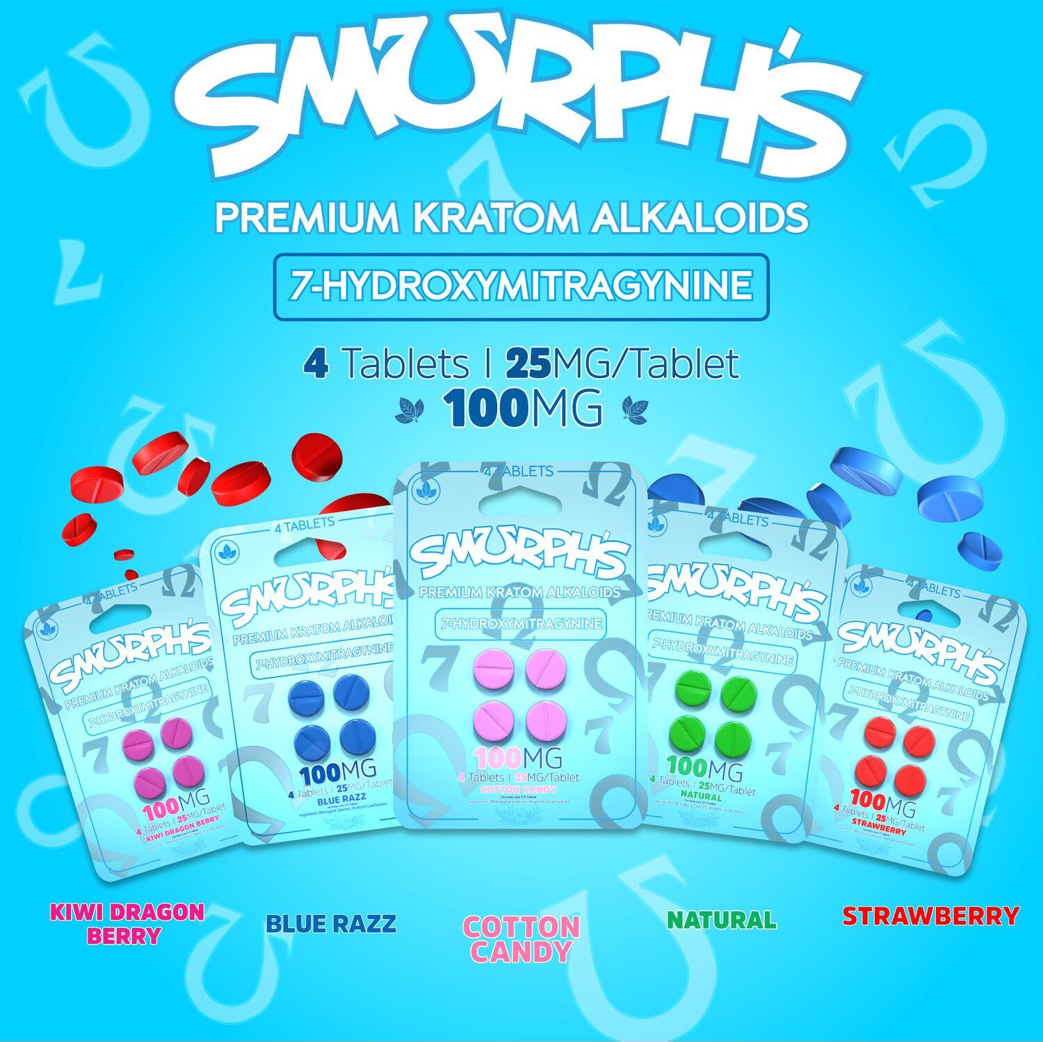 Smurph's 7-Oh Flavored Kratom Extract Tablets 25mg | Image 1 | Smurph’s 7-Oh Flavored Kratom Extract Tablets 25mg