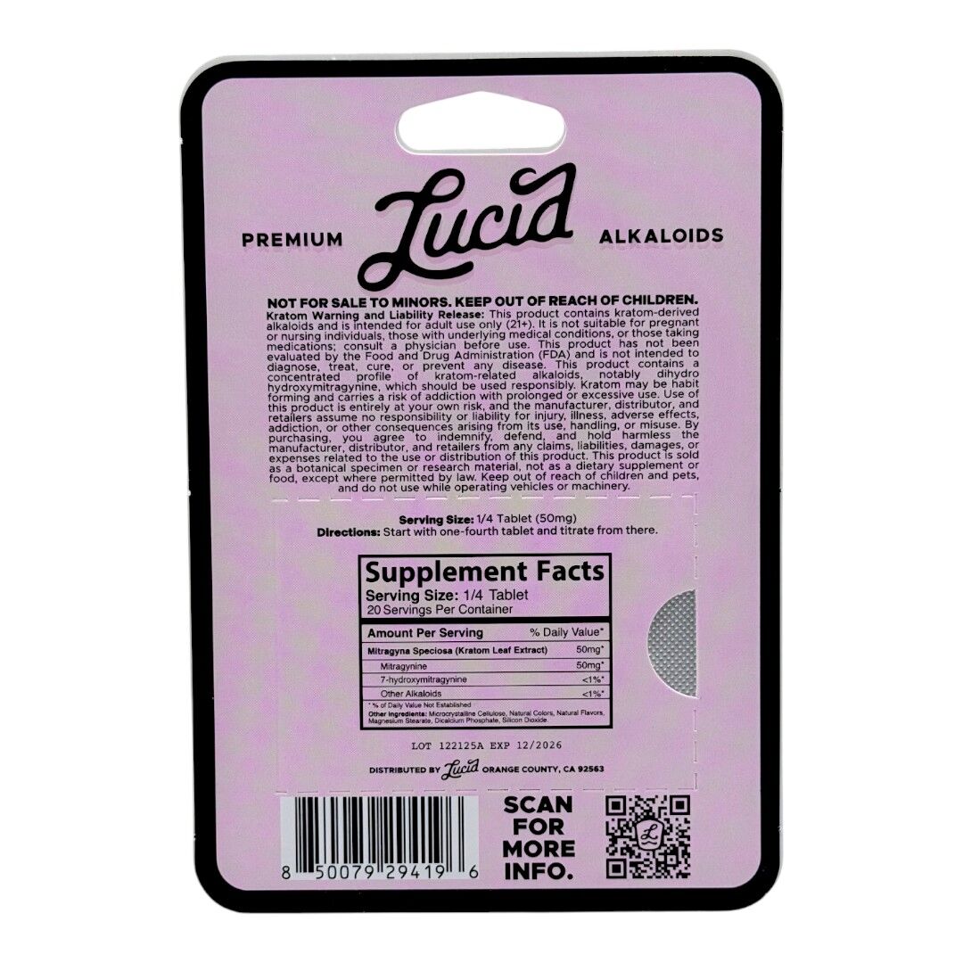 Lucid Black Label Kratom Tablets 200mg x 5ct | Image 7 | Lucid Black Label Kratom Tablets 200mg x 5ct