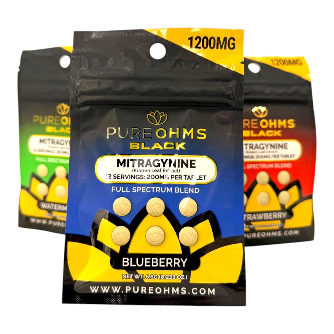 Pure OHMS Black Kratom Flavored Tablets 200mg x 6ct | Image 1 | Pure OHMS Black Kratom Flavored Tablets 200mg x 6ct