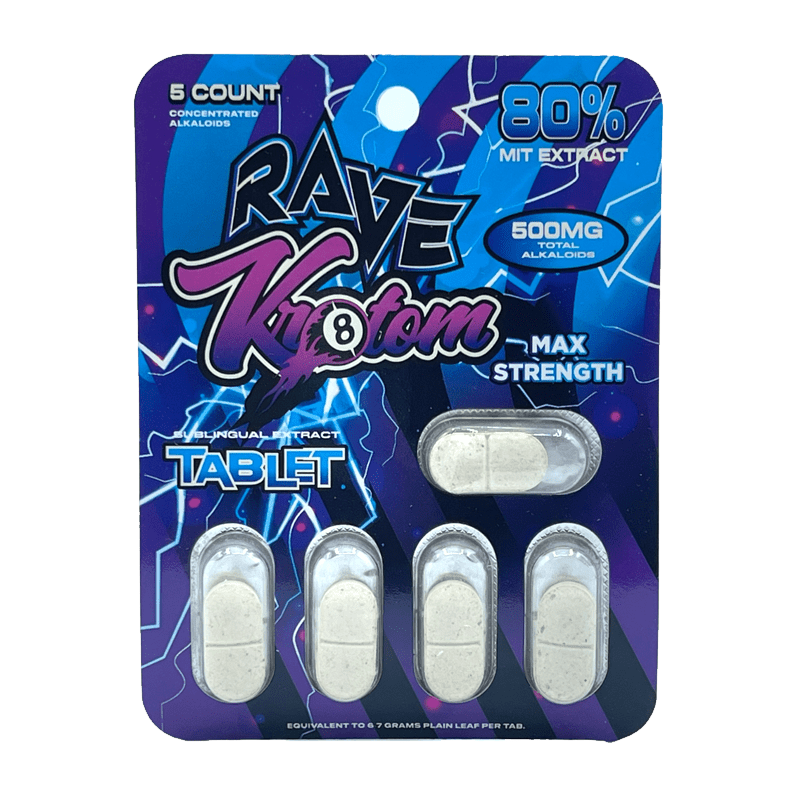 Rave Kratom Max Strength Extract Tablets, 5ct | Image 1 | Rave Kratom Max Strength Extract Tablets, 5ct