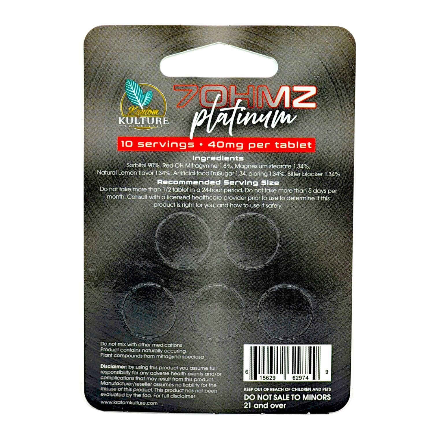 Kratom Kulture 7OHMZ Platinum Tablets 40mg | Image 6 | Kratom Kulture 7OHMZ Platinum Tablets 40mg