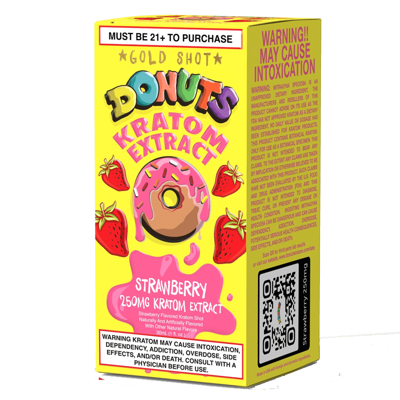 Donuts Gold Strawberry Kratom Shot, 250mg 30mL | Image 2 | Donuts Gold Strawberry Kratom Shot, 250mg 30mL