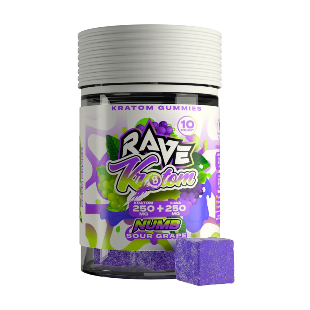 Rave Kratom Kava Sour Grape Gummies | Image 1 | Rave Kratom Kava Sour Grape Gummies