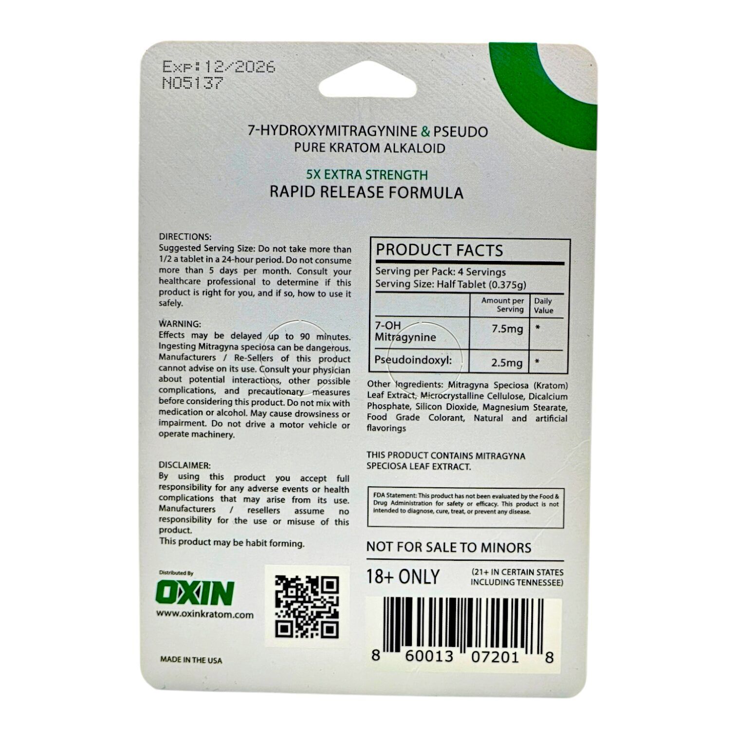 OXIN 7-OH Pseudo Flavored Tablets 20mg 2ct | Image 2 | OXIN 7-OH Pseudo Flavored Tablets 20mg 2ct