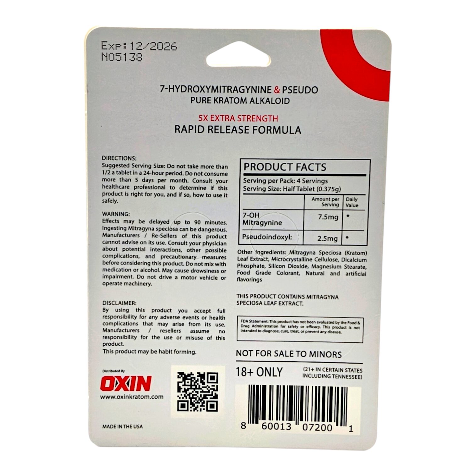 OXIN 7-OH Pseudo Flavored Tablets 20mg 2ct | Image 9 | OXIN 7-OH Pseudo Flavored Tablets 20mg 2ct