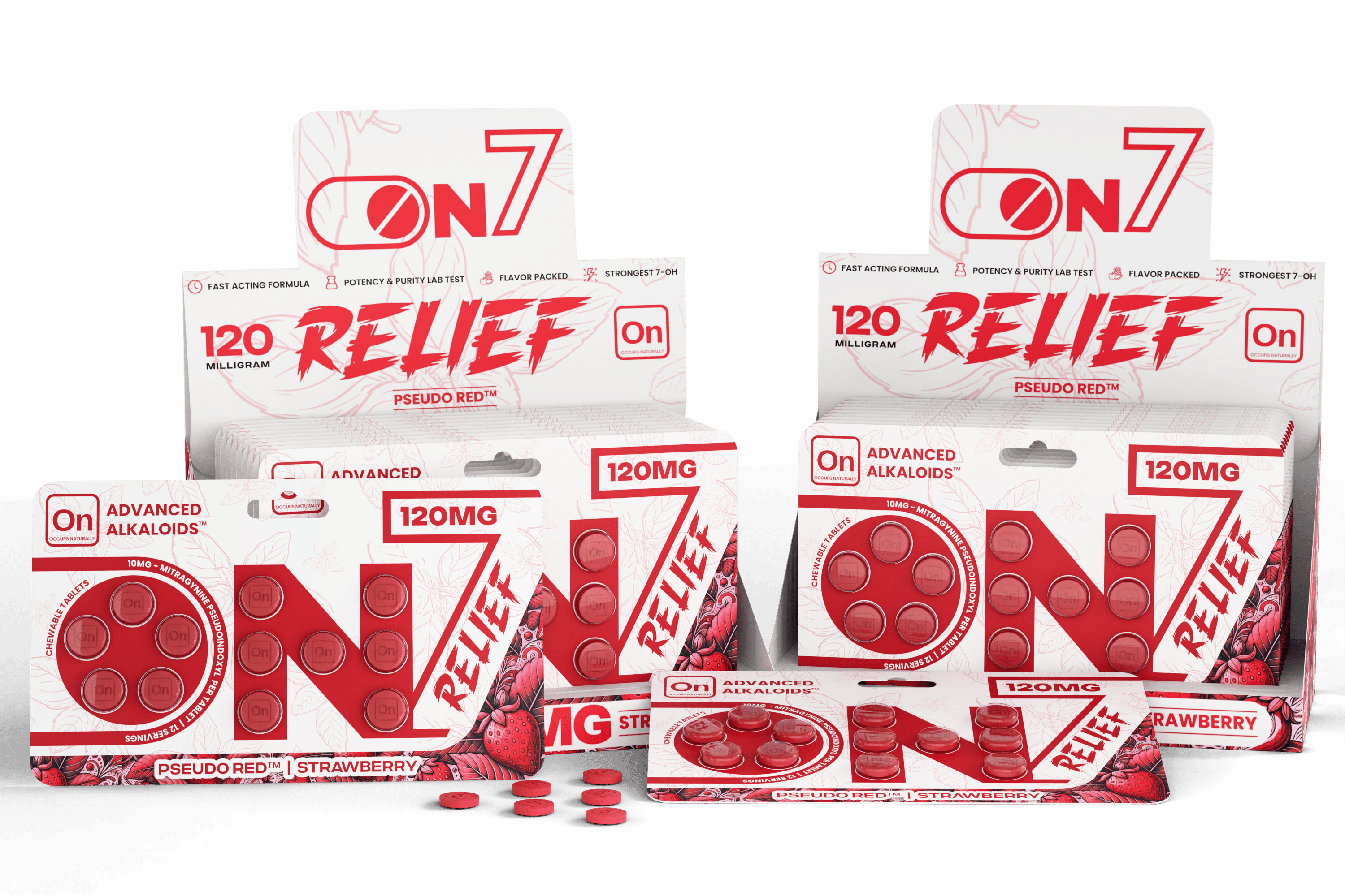 On7 Pseudo Red Relief Tablets Strawberry 120mg 12ct | Image 5 | On7 Pseudo Red Relief Tablets Strawberry 120mg 12ct