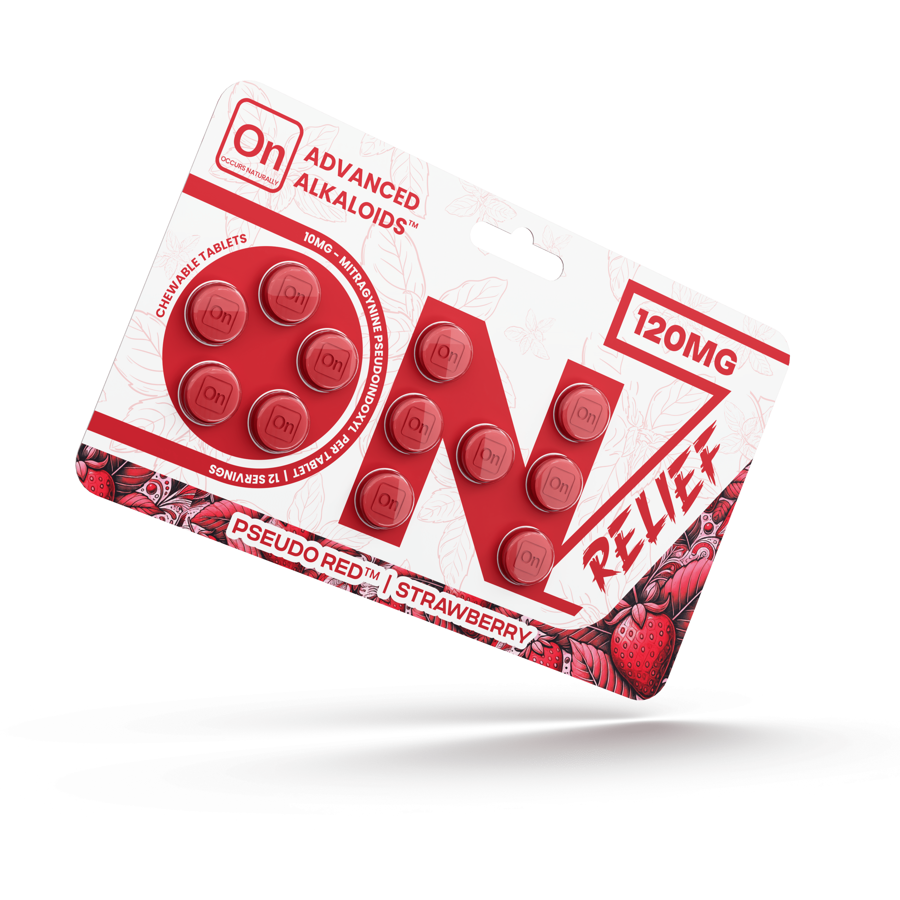 On7 Pseudo Red Relief Tablets Strawberry 120mg 12ct | Image 1 | On7 Pseudo Red Relief Tablets Strawberry 120mg 12ct