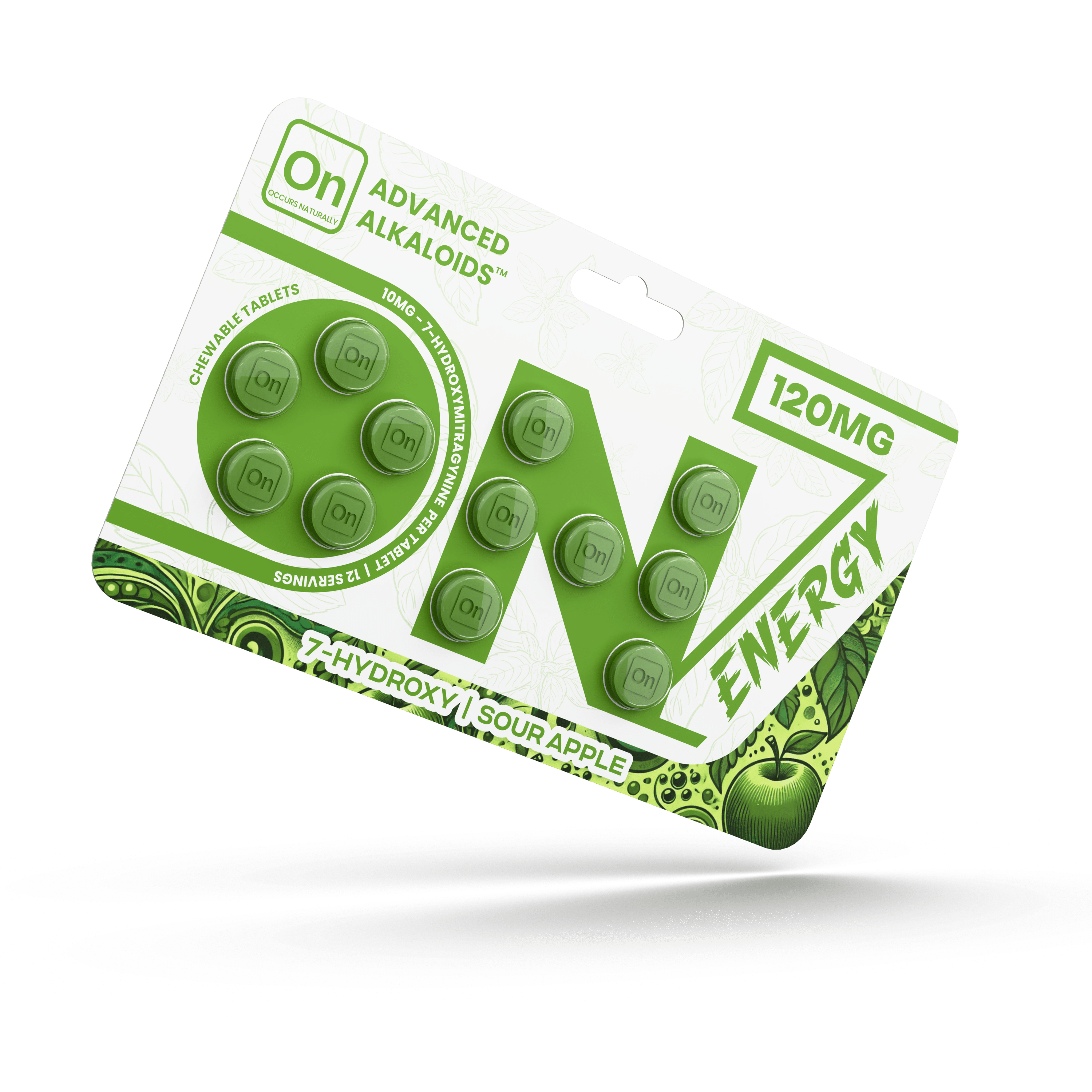 On7 7-OH Energy Tablets Sour Apple 120mg 12ct | Image 1 | On7 7-OH Energy Tablets Sour Apple 120mg 12ct