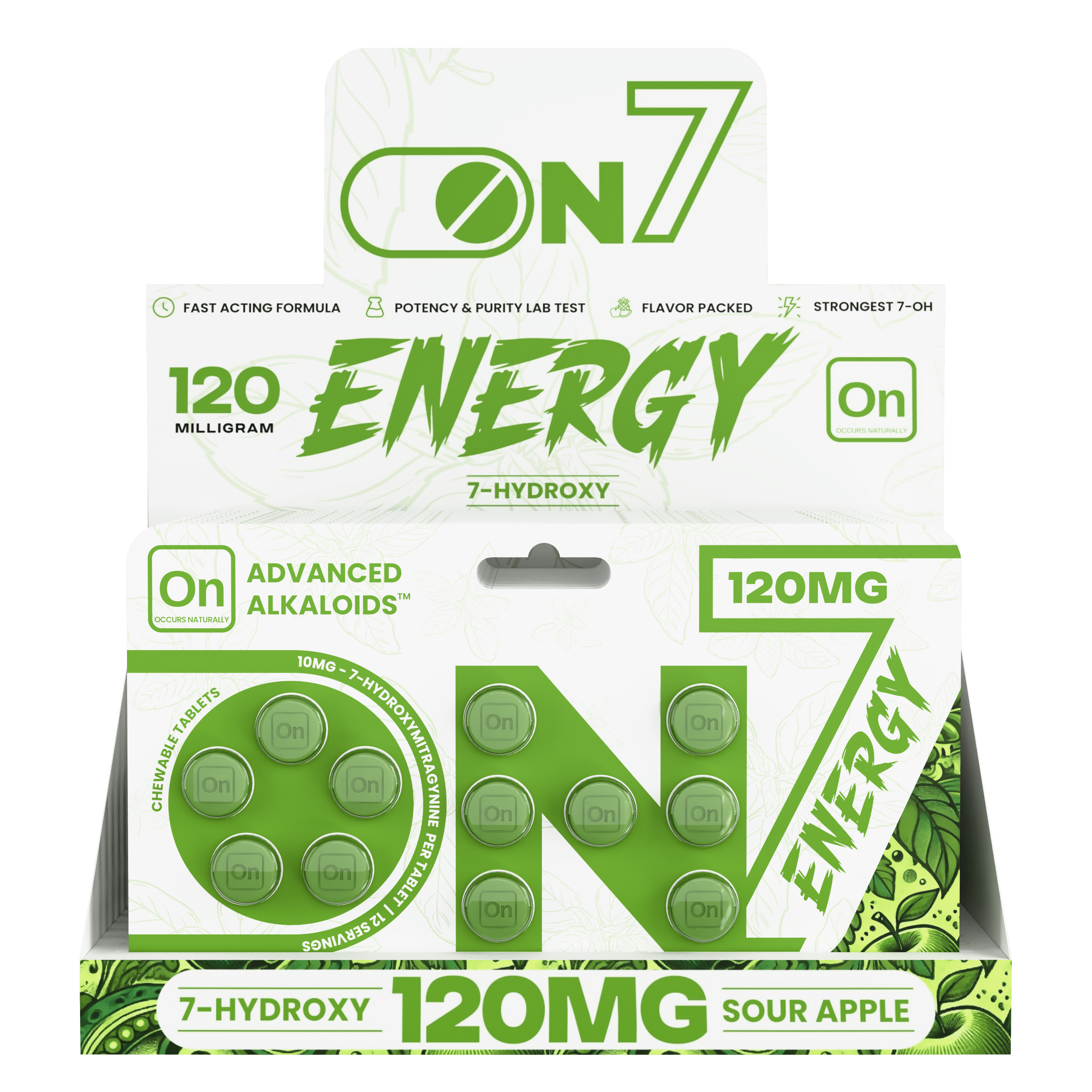On7 7-OH Energy Tablets Sour Apple 120mg 12ct | Image 2 | On7 7-OH Energy Tablets Sour Apple 120mg 12ct
