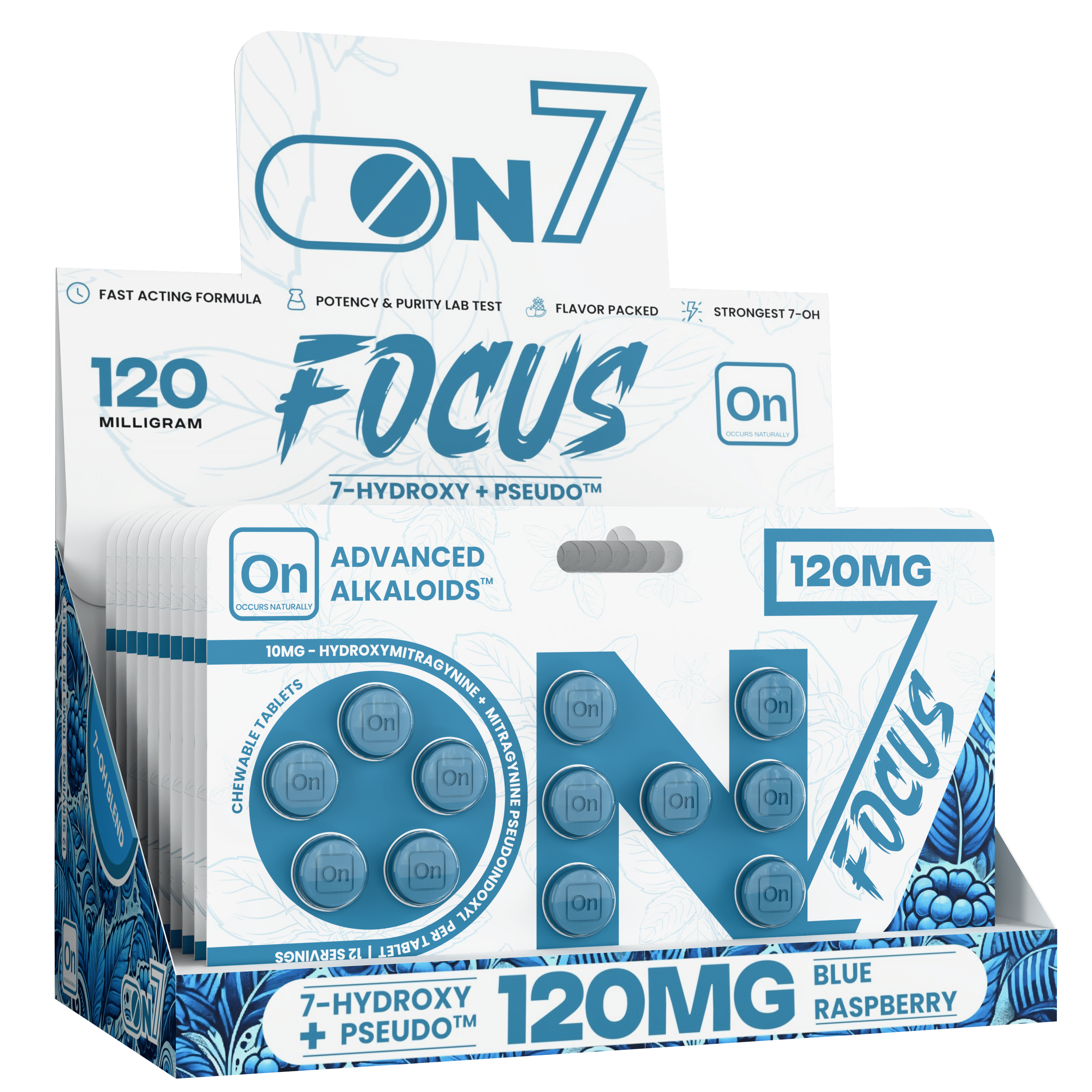 On7 7-OH+ Pseudo Focus Tablets Blue Raspberry 120mg 12ct | Image 4 | On7 7-OH+ Pseudo Focus Tablets Blue Raspberry 120mg 12ct