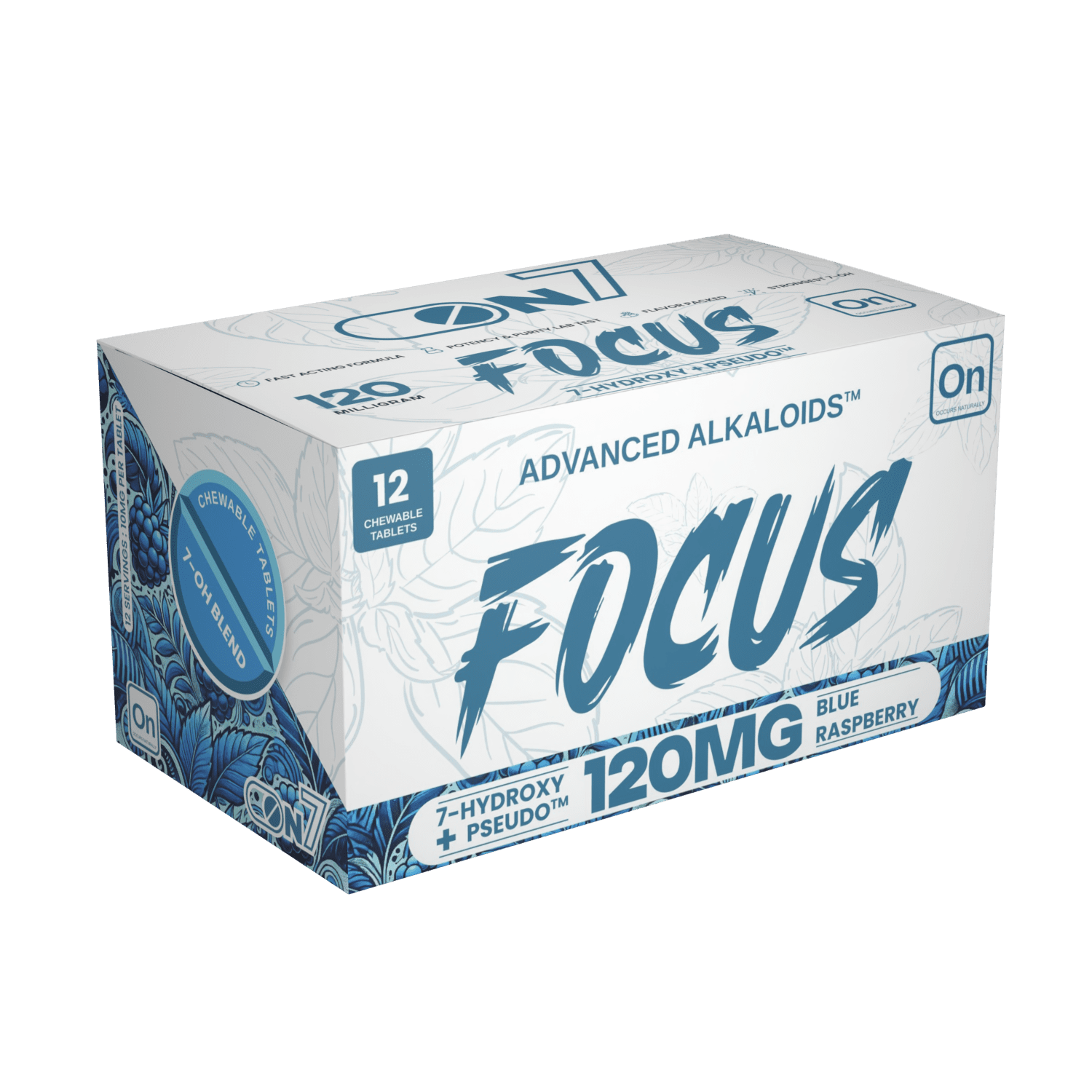 On7 7-OH+ Pseudo Focus Tablets Blue Raspberry 120mg 12ct | Image 3 | On7 7-OH+ Pseudo Focus Tablets Blue Raspberry 120mg 12ct