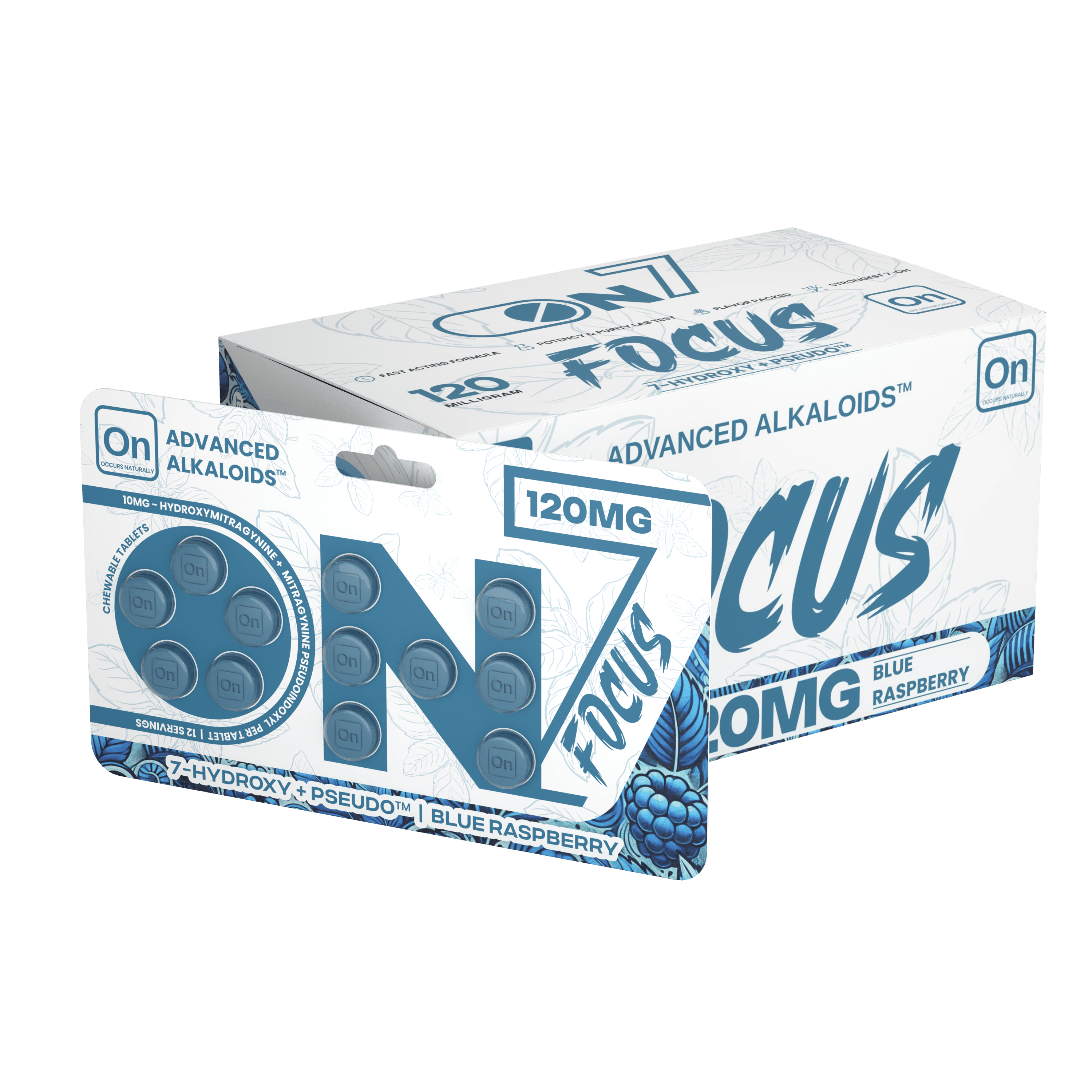 On7 7-OH+ Pseudo Focus Tablets Blue Raspberry 120mg 12ct | Image 2 | On7 7-OH+ Pseudo Focus Tablets Blue Raspberry 120mg 12ct