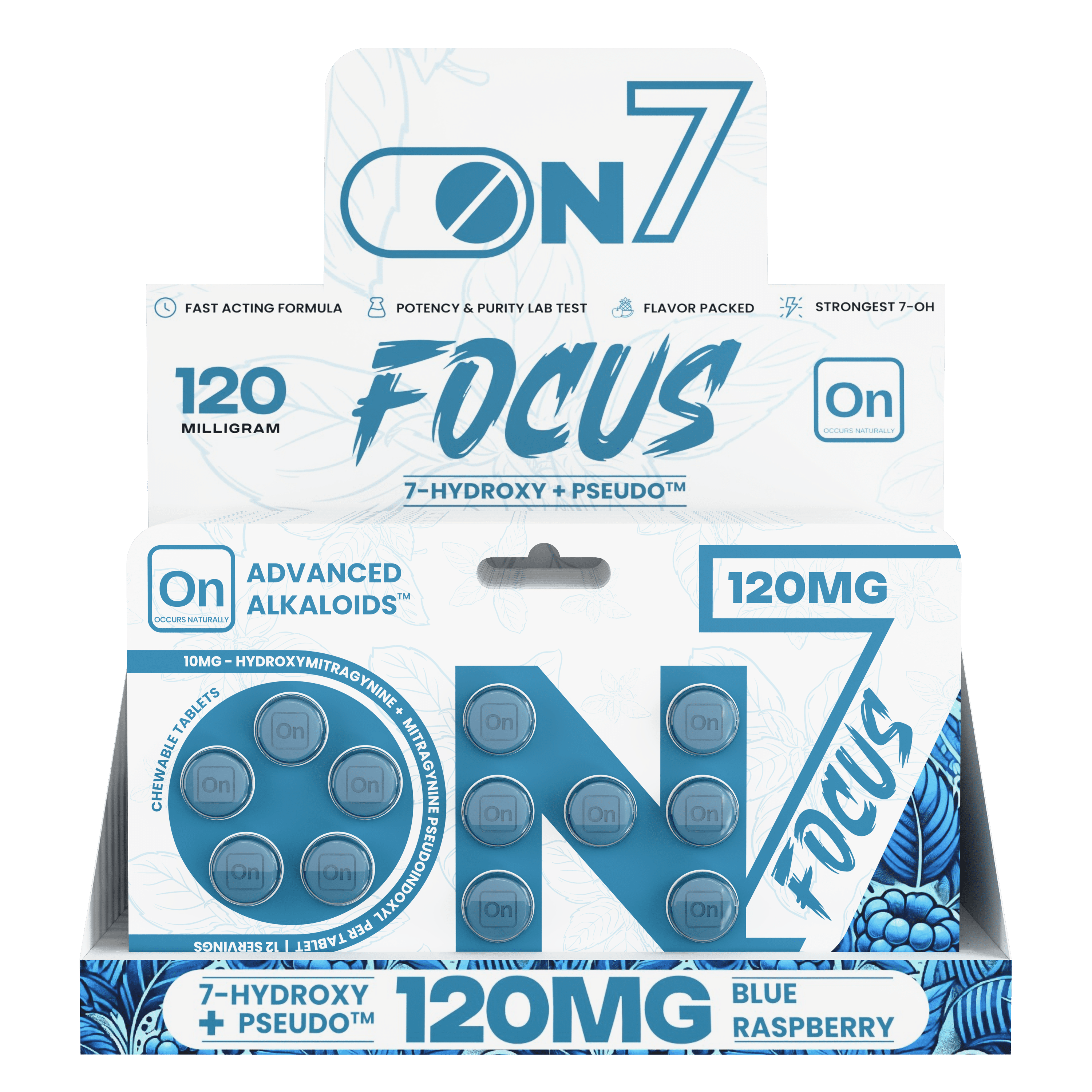 On7 7-OH+ Pseudo Focus Tablets Blue Raspberry 120mg 12ct | Image 9 | On7 7-OH+ Pseudo Focus Tablets Blue Raspberry 120mg 12ct