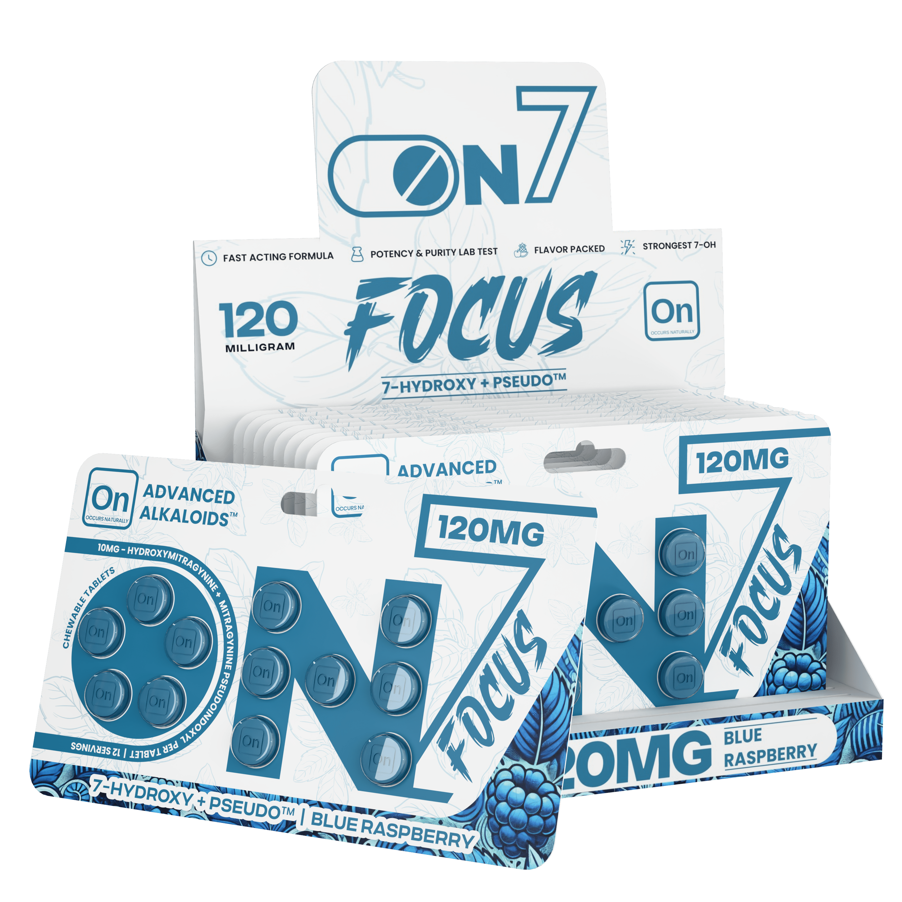 On7 7-OH+ Pseudo Focus Tablets Blue Raspberry 120mg 12ct | Image 5 | On7 7-OH+ Pseudo Focus Tablets Blue Raspberry 120mg 12ct