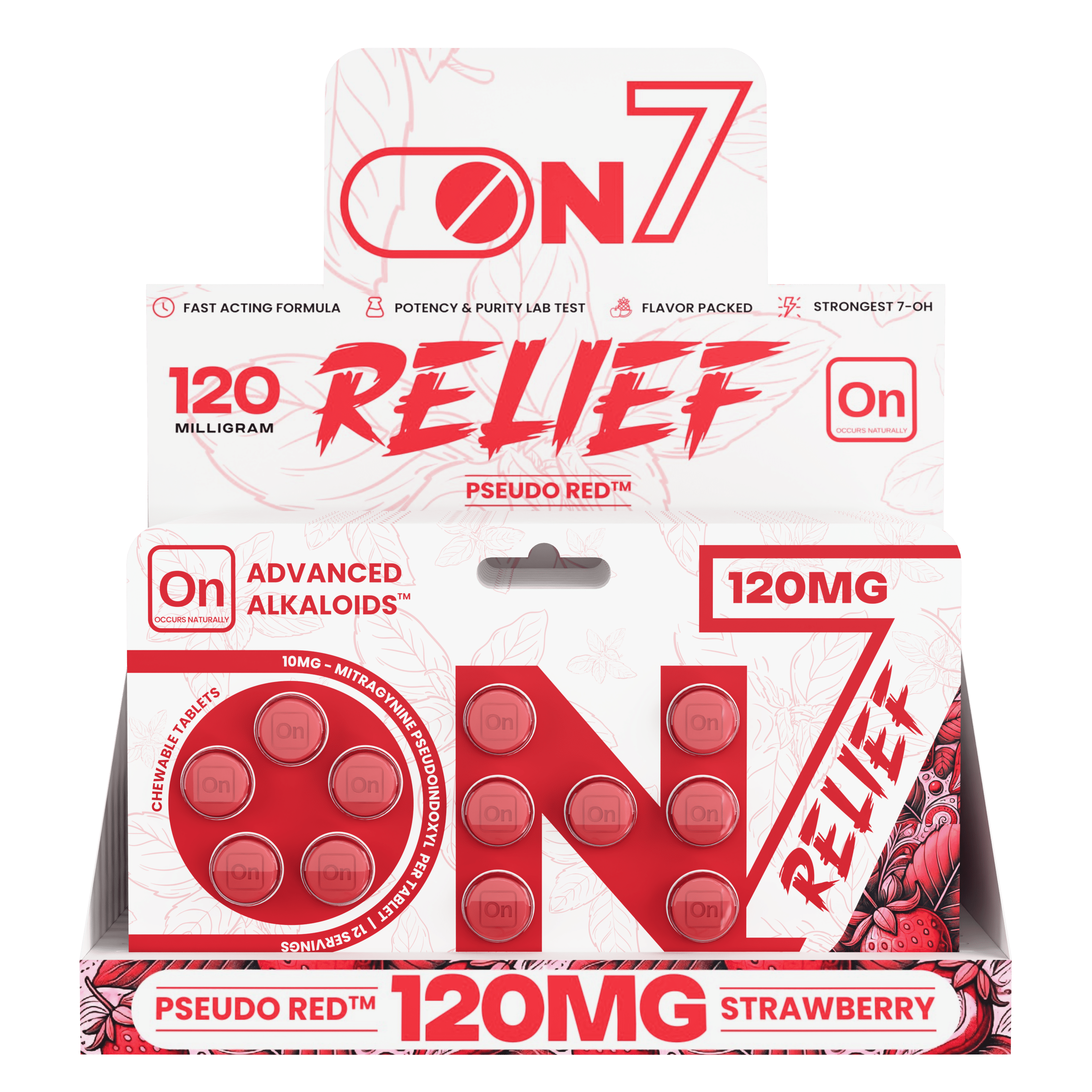 On7 Pseudo Red Relief Tablets Strawberry 120mg 12ct | Image 8 | On7 Pseudo Red Relief Tablets Strawberry 120mg 12ct