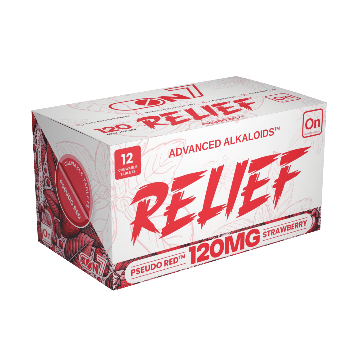 On7 Pseudo Red Relief Tablets Strawberry 120mg 12ct | Image 3 | On7 Pseudo Red Relief Tablets Strawberry 120mg 12ct