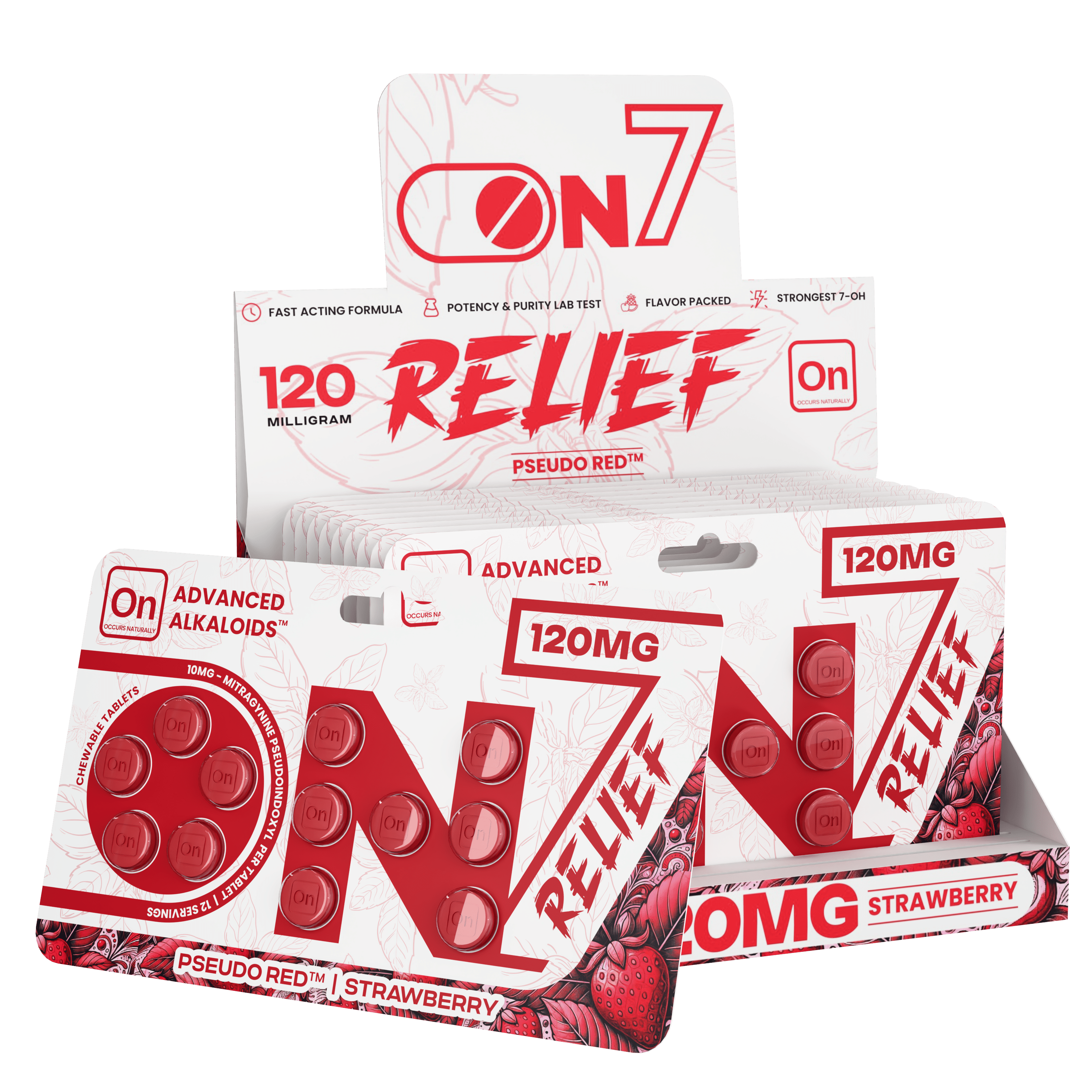 On7 Pseudo Red Relief Tablets Strawberry 120mg 12ct | Image 9 | On7 Pseudo Red Relief Tablets Strawberry 120mg 12ct