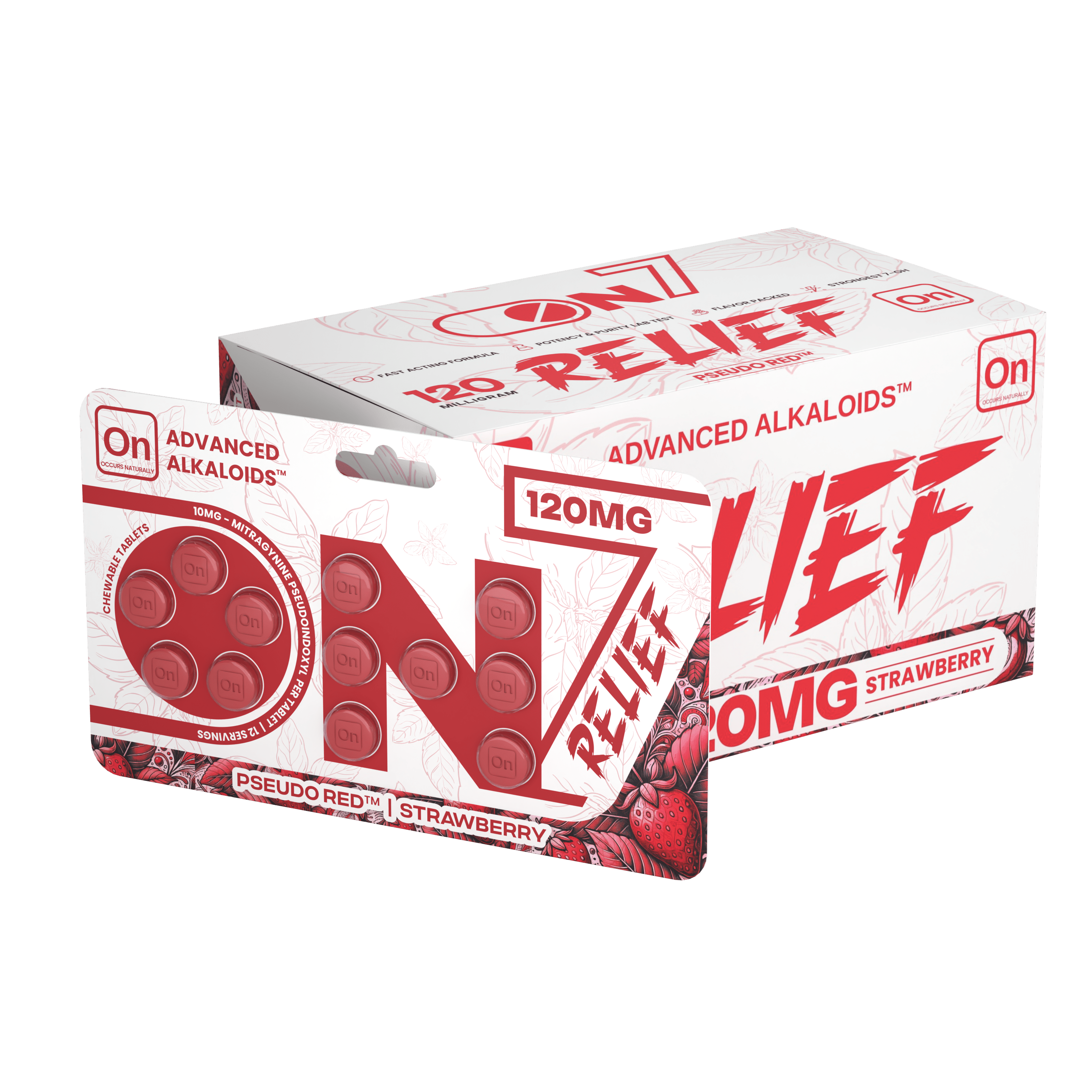 On7 Pseudo Red Relief Tablets Strawberry 120mg 12ct | Image 4 | On7 Pseudo Red Relief Tablets Strawberry 120mg 12ct