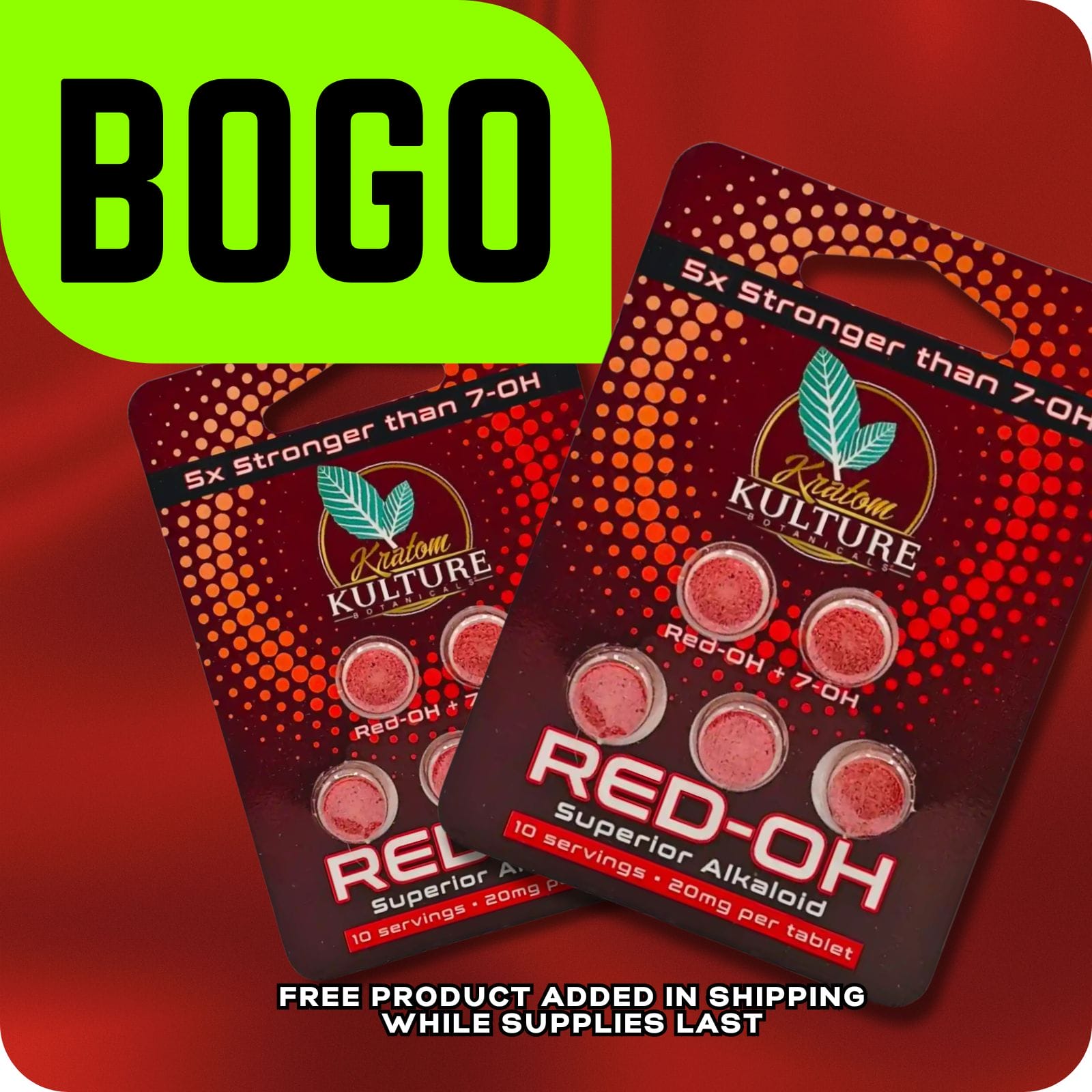 Kratom Kulture RED-OH Tablets 20mg x 5ct (BOGO) | Image 1 | Kratom Kulture RED-OH Tablets 20mg x 5ct (BOGO)