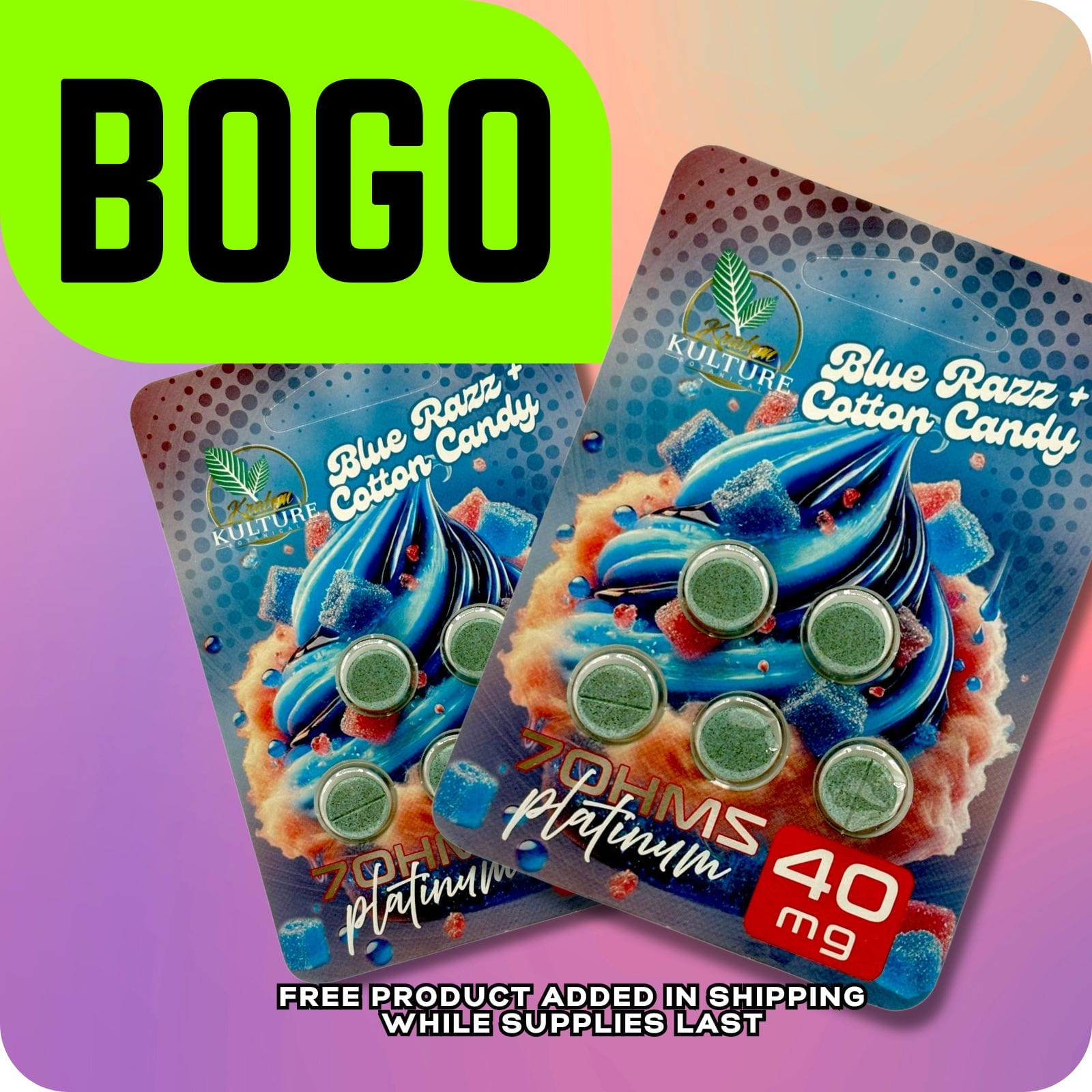 Kratom Kulture 7OHMZ Platinum Blue Razz Cotton Candy 40mg x 5ct (BOGO) | Image 1 | Kratom Kulture 7OHMZ Platinum Blue Razz Cotton Candy 40mg x 5ct (BOGO)