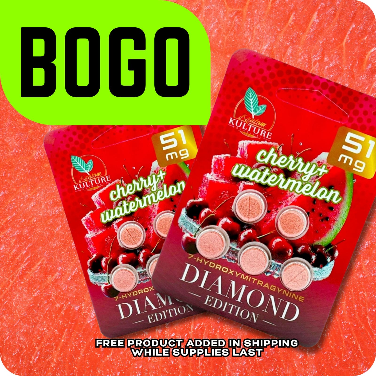 Kratom Kulture 7OH Diamond Cherry Watermelon 51mg x 5ct (BOGO) | Image 1 | Kratom Kulture 7OH Diamond Cherry Watermelon 51mg x 5ct (BOGO)