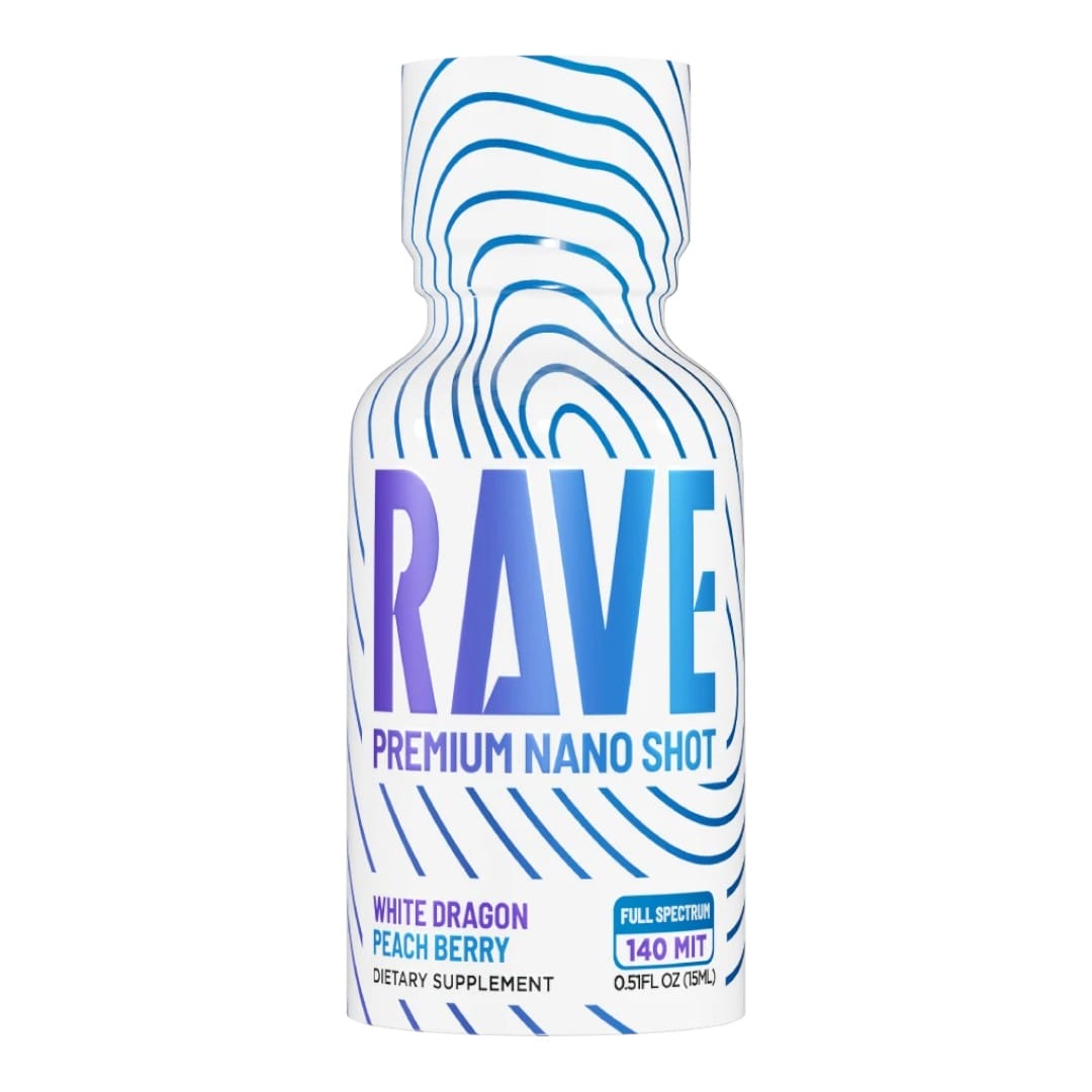 Rave Kratom Shot, 140mg, 15mL – White Dragon Peach Berry