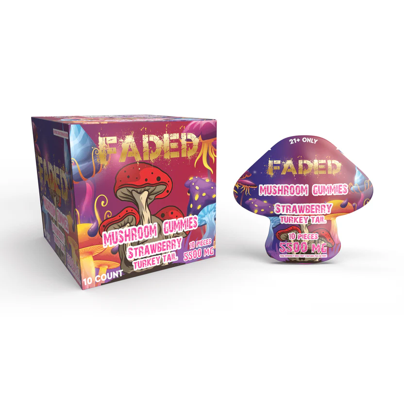 Faded Mushroom Gummies Strawberry Turkey Tail 5500mg | Image 1 | Faded Mushroom Gummies Strawberry Turkey Tail 5500mg
