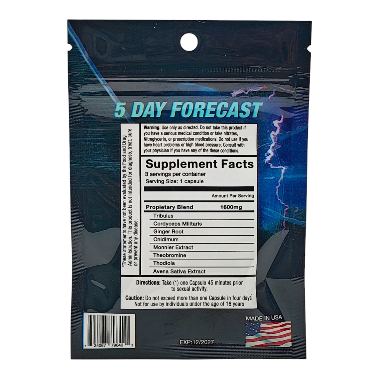 5 Day Forecast Male Enhancement Capsules, 3ct | Image 3 | 5 Day Forecast Male Enhancement Capsules, 3ct