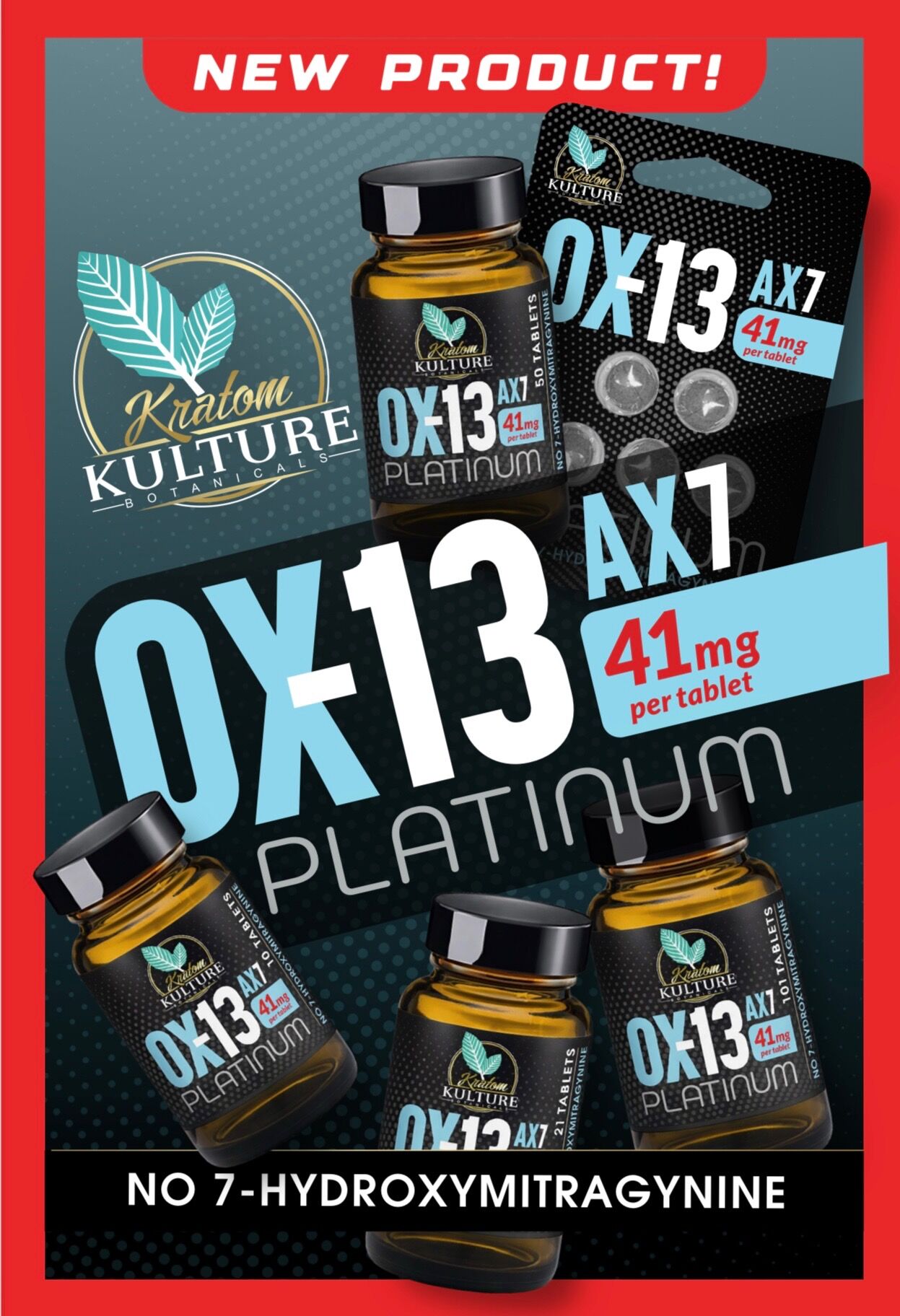 Kratom Kulture OX-13 AX7 Platinum Tablets 41mg | Image 1 | Kratom Kulture OX-13 AX7 Platinum Tablets 41mg