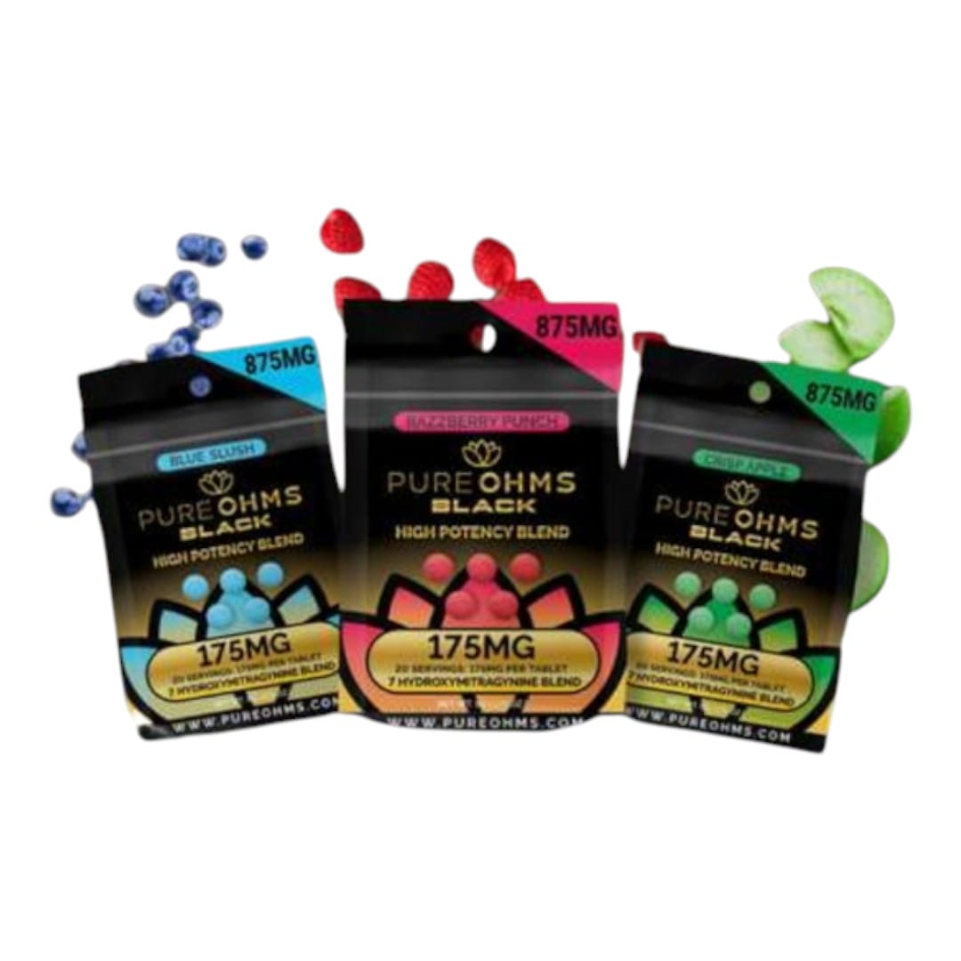 PURE OHMS Black 7-OH Flavored Tablets 175mg x 5ct | Image 1 | PURE OHMS Black 7-OH Flavored Tablets 175mg x 5ct